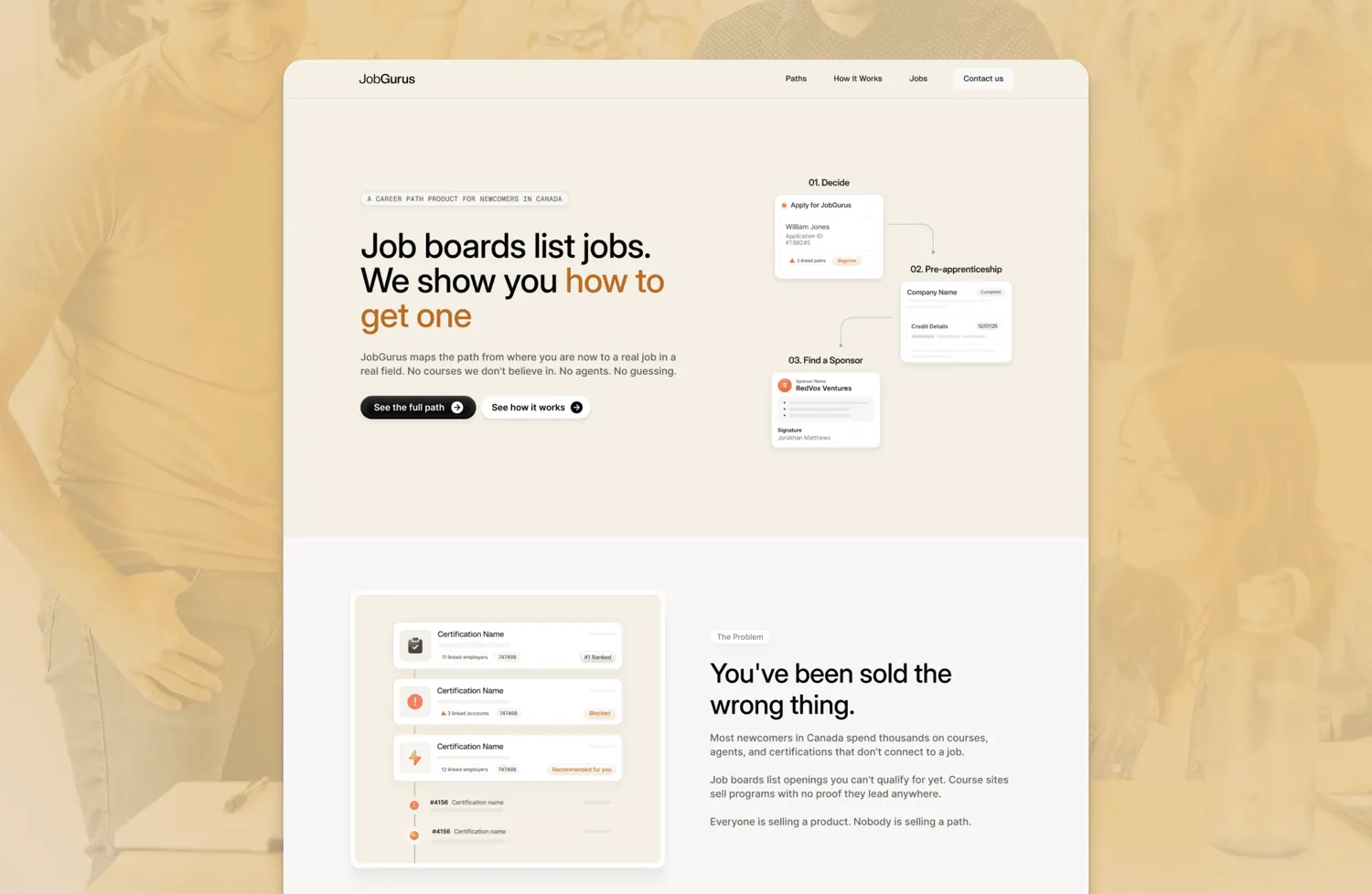 Designing a path-first product website for newcomers navigating the Canadian job market.